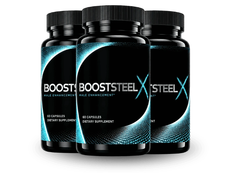 BoostSteelX 3-bottle most popular 90-day supply — three-phase natural male performance protocol showing progression of results